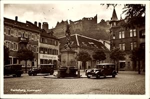 Ansichtskarte / Postkarte Heidelberg am Neckar, Kornmarkt, Denkmal, Antiquariat, Autos