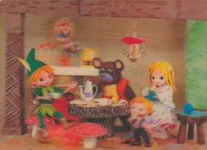 3-D Ansichtskarte / Postkarte Puppen und Teddy am Tisch, Pilz, Kaffee