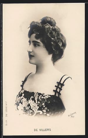 Ansichtskarte Schauspielerin De Villers mit toller Frisur und Kleid im Seitenprofil