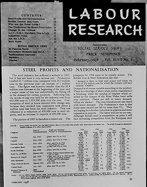 Immagine del venditore per Labour Research February 1958 / Steel Profits And Nationalisation/ Who Are The Press Lords? / The Truth About the Retail Price Index / Change In The Cabinet / Social Service News - St. Pancras Rents venduto da Shore Books