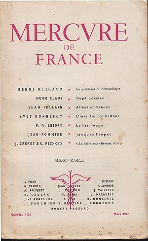 Imagen del vendedor de MERCURE DE FRANCE - 1123 - MARS 1957 a la venta por PRISCA