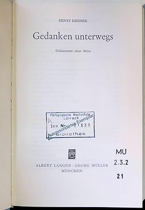 Bild des Verkufers fr Gedanken unterwegs : Dokumente einer Reise. zum Verkauf von books4less (Versandantiquariat Petra Gros GmbH & Co. KG)