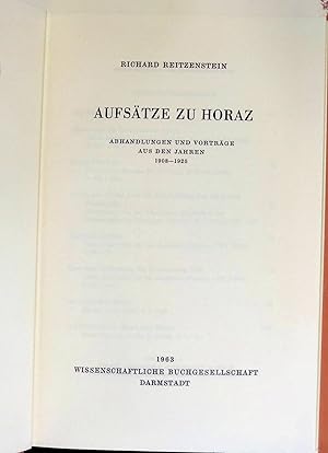 Seller image for Aufstze zu Horaz : Abhandlungen und Vortrge aus den Jahren 1908-1925. for sale by books4less (Versandantiquariat Petra Gros GmbH & Co. KG)