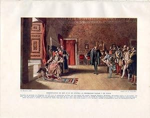 Bild des Verkufers fr LAMINA V33886: Presentacion de Don Juan de Austria al Emperador Carlos V en Yuste copia por J. Segrelles zum Verkauf von EL BOLETIN