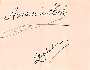 Seller image for [Ghazi Amanullah Khan, ruler of Afghanistan, first as Emir, then as King.] Autograph Signature  Aman ullah  with that of Lord Leverhulme. for sale by Richard M. Ford Ltd