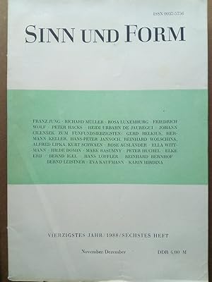 Imagen del vendedor de Sinn und Form. Beitrge zur Literatur. 40. Jahr. 1988. 6. Heft. a la venta por Versandantiquariat Jena