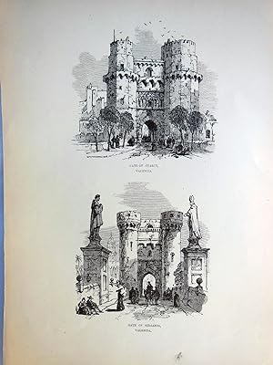 Bild des Verkufers fr Gate of cuarte, Valencia. Gate of Serranos, Valencia. The Illustrated London News, volume XLIX, August 11, 1866 zum Verkauf von LIBRERA MAESTRO GOZALBO