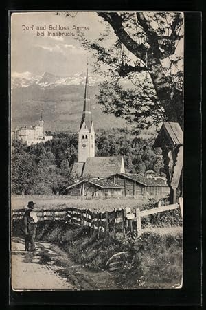 Immagine del venditore per Ansichtskarte Amras bei Innsbruck, Wegpartie mit einzelnem Flaneur, Blick auf Kirche venduto da Bartko-Reher