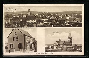 Bild des Verkufers fr Ansichtskarte Ramstein / Pfalz, Gasthaus und Kaufhaus J. Kirsch, Neue Kirche, Teilansicht zum Verkauf von Bartko-Reher