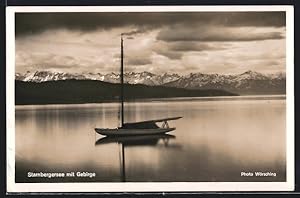 Bild des Verkufers fr Ansichtskarte Starnberg, Starnbergersee mit Gebirge u. Boot zum Verkauf von Bartko-Reher