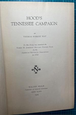 Immagine del venditore per HOOD'S TENNESSEE CAMPAIGN venduto da NorthStar Books