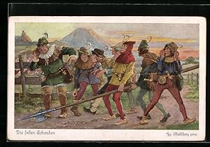 Bild des Verkufers fr Knstler-Ansichtskarte Georg Mhlberg: Die sieben Schwaben waren schon weit gewandert., Mrchen zum Verkauf von Bartko-Reher