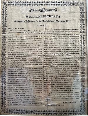 Bild des Verkufers fr WILLIAM FINDLAY'S INAUGURAL ADDRESS TO THE LEGISLATURE, DECEMBER 1817 zum Verkauf von Bartleby's Books, ABAA