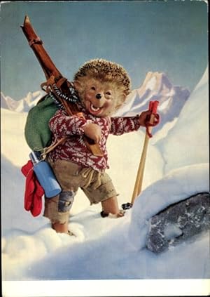 Ansichtskarte / Postkarte Mecki der Igel, Aufstieg im Gebirge, Ski
