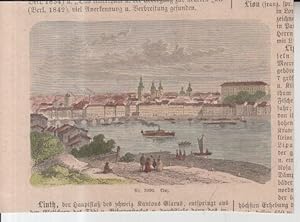 kolorierter Holzstich - Linz ( mit Blick über die Donau )