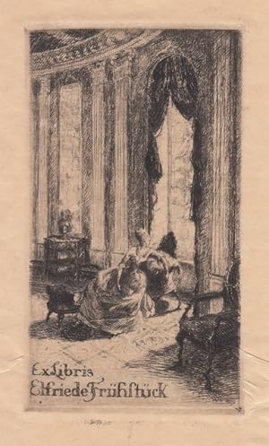 Seller image for Ex Libris Elfriede Frhstck. Rokoko-Dame mit Buch auf Chaiselongue. for sale by Antiquariat  Braun