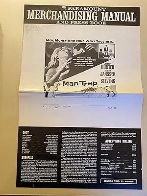 Bild des Verkufers fr Man-Trap Pressbook 1961 Jeffrey Hunter, David Janssen, Stella Stevens! zum Verkauf von AcornBooksNH