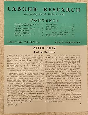 Imagen del vendedor de Labour Research January 1957 / AFTER SUEZ 1.- The Reserves, 2. - Oil Profits, 3. - Price Rises / SHOPS BILL / European Common market / RAILWAY PRODUCTIVITY/ Reorganising Electricity/ L.R.D. A.G.M. / Builders' Profits / More Facts on The Rent Bill a la venta por Shore Books