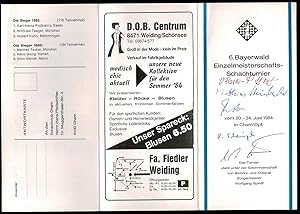 Image du vendeur pour 6th Bayerwald Einzelmeisterschafts-Schachturnier (Individual Championship) 1984 "Program" mis en vente par The Book Collector, Inc. ABAA, ILAB