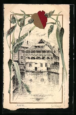 Künstler-Carte postale Strassburg, Pflanzbad, armoiries der Gerberzunft
