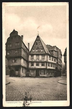 Imagen del vendedor de Ansichtskarte Alt-Frankfurt, Strasse Grosse Fischergasse mit Restaurant Zur Stadt Darmstadt a la venta por Bartko-Reher