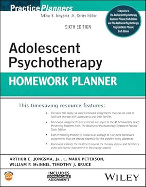 Imagen del vendedor de Adolescent Psychotherapy Homework Planner a la venta por GreatBookPrices