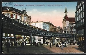 Ansichtskarte Hamburg, Rödingsmarkt Grasskeller-Ecke mit Hochbahn