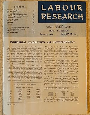 Imagen del vendedor de Labour Research January 1959 / INDUSTRIAL STAGNATION and UNEMPLOYMENT/ Turning Point for GAS AND COAL / WEST GERMANY and the COMMON MARKET/ CABLE COMPANIES AMALGAMATE / Building Societies Coddled / The Interest Paid on a Council House / The BLOCK GRANT a la venta por Shore Books