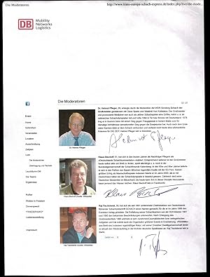 Bild des Verkufers fr Potsdam 2012. 3 printed sheets with the short biographies of 5 grandmasters at the tournament zum Verkauf von The Book Collector, Inc. ABAA, ILAB