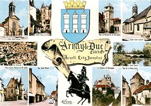 Postkarte Carte Postale 13947877 Arnay-le-Duc 21 Cote-d Or Eglise Vieilles Tours Centre Pont Plac...
