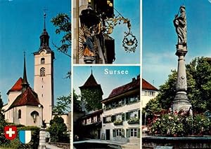 Postkarte Carte Postale 13945219 Sursee LU Kirche Wirtshausschild Gasthaus Brunnen