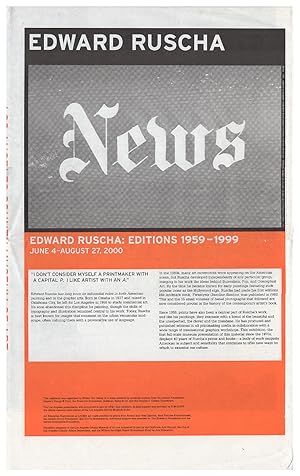 Bild des Verkufers fr Edward Ruscha: Editions 1959-1999 zum Verkauf von Arundel Books