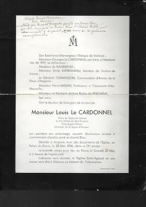 Faire-part de la mort de Louis Le Cardonnel