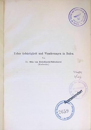 Image du vendeur pour Ueber Gebrtigkeit und Wanderungen in Baden. mis en vente par books4less (Versandantiquariat Petra Gros GmbH & Co. KG)