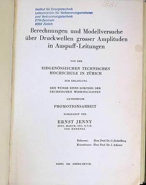 Bild des Verkufers fr Berechnungen und Modellversuche ber Druckwellen grosser Amplituden in Auspuff-Leitungen. zum Verkauf von books4less (Versandantiquariat Petra Gros GmbH & Co. KG)