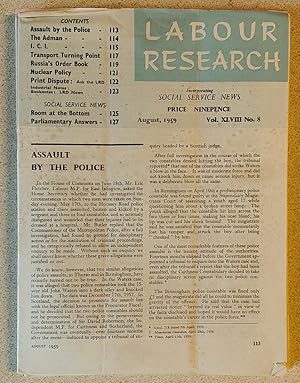 Immagine del venditore per Labour Research August 1959 / ASSAULT BY THE POLICE / THE ADMAN / I.C.I. / TURNING POINT FOR TRANSPORT - Financing Of Modernisation / RUSSIA'S 700m.ORDER BOOK / PRINT DISPUTE DIARY / ROOM at the BOTTOM venduto da Shore Books