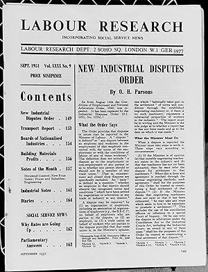 Seller image for Labour Research September 1951 / I H Parsons "NEW INDUSTRIAL DISPUTES ORDER" / TRANSPORT REPORT/ Boards of Nationalised Industries - with directors' histories / BUILDING MATERIALS PROFITS / New Retail Price Index Proposed / Purchases from U.S.S.R. / WHY RATES ARE GOING UP for sale by Shore Books