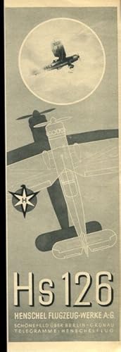 Bild des Verkufers fr Henschel Flugzeug-Werke AG, Schnefeld - Werbeanzeige 1938. Henschel Hs 126. zum Verkauf von Antiquariat Ralf Rindle