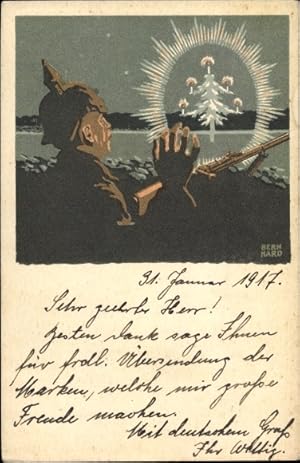 Künstler Ansichtskarte / Postkarte Glückwunsch Weihnachten, Soldat im Schützengraben, Tannenbaum,...