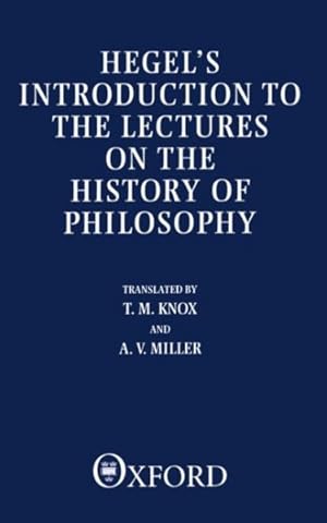 Imagen del vendedor de Introduction to the Lectures on the History of Philosophy a la venta por GreatBookPrices