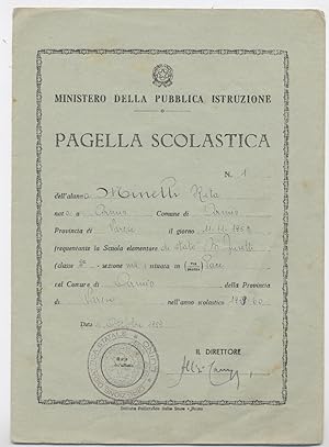 Pagella scolastica Comune di Armio Provincia di Varese anno 1959-1960