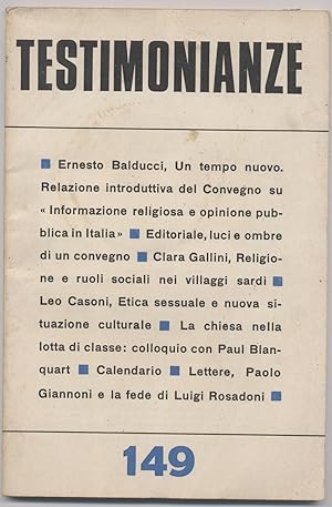 Testimonianze - n. 149 Novembre (Rivista religiosa a carattere politico-sociale)