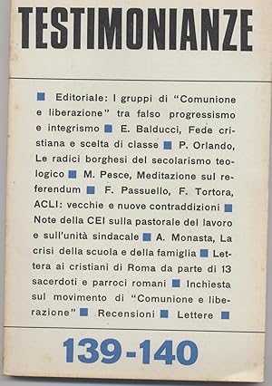 Testimonianze - n. 139-140 Novembre-Dicembre 1971 (Rivista religiosa a carattere politico-sociale)