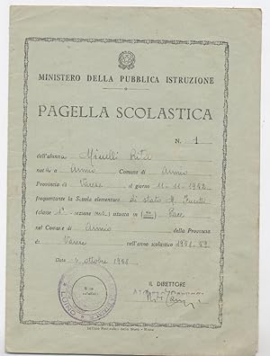Pagella scolastica Comune di Armio Provincia di Varese anno 1958-1959