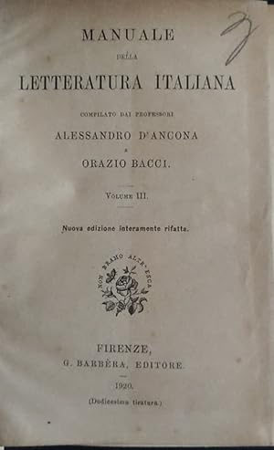 Image du vendeur pour Manuale della letteratura italiana volume III mis en vente par librisaggi