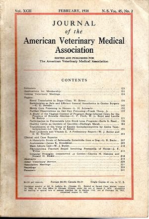 Seller image for Journal of the American Veterinary Medical Association: Volume 45, No 2: February, 1938 for sale by Dorley House Books, Inc.