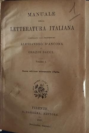 Image du vendeur pour Manuale della letteratura italiana. Volume I mis en vente par librisaggi