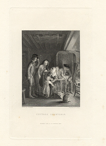 COTTAGE COURTSHIP After STOTHARD,1878 PRINT STEEL ENGRAVING