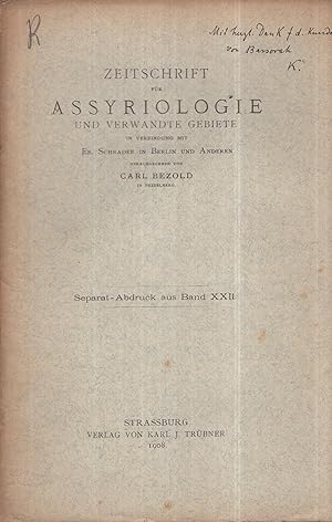 Imagen del vendedor de Zeitschrift fr Assyriologie und verwandte gebiete. - Separat - Abdruck aus Band XXII - Darlegungen und Thesen ber altbabylonische Chronologie. - envoi autographe de l'auteur COPY SIGNED BY THE AUTHOR a la venta por PRISCA