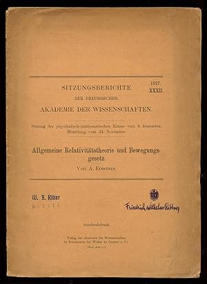 Allgemeine Relativitätstheorie und Bewegungsgesetz. Offprint from Sitzungsbericht der Preussische...